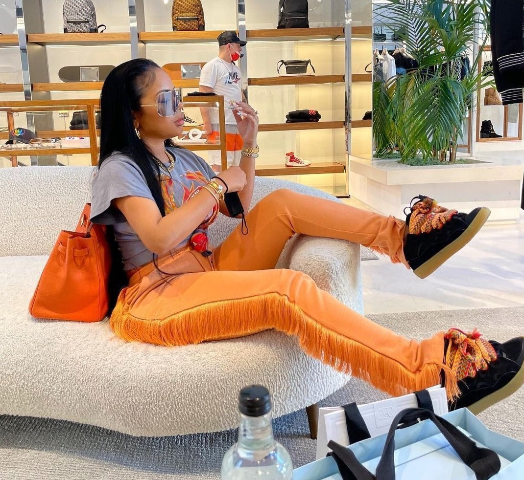 Voguable Women Festival Clothing 2022 Casual Streetwear Bodycon Sweat Pants Women Vintage Capris Side Tassels Patchwork Solid Jogger Pant voguable