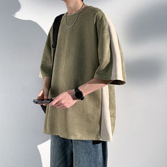 Japanese Style Trend Baggy Patchwork Short Sleeve Men's Summer New Tshirt Casual Tops Male Harajuku Round Neck Tees voguable