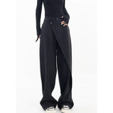 High Waist Black Asymmetric Casual Long Wide Leg Pants New Loose Fit Trousers Women Fashion Spring Autumn voguable
