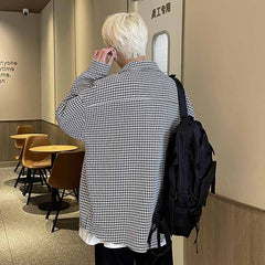 Plaid Shirts Men Long Sleeve Clothing Teens Black All-match Kpop Fashion Camisas Streetwear Leisure Soft Spring New Arrival voguable