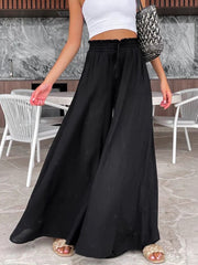 Summer Wide Leg Elastic Waist Long Pants Trouser Pockets Fashion Casual Women Pantalones Spring New Pants voguable