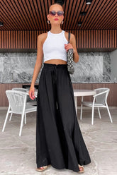 Summer Wide Leg Elastic Waist Long Pants Trouser Pockets Fashion Casual Women Pantalones Spring New Pants voguable