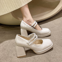 Block Heels For Women Pumps Sweet Sandals Ladies Basketball Platform Bridal Shoes Round Toe Chunky Brief Straps Beige African Re voguable