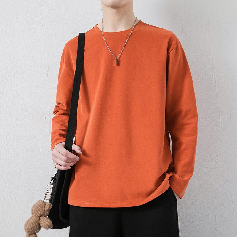 Autumn Men's Oversized T-Shirt Solid Color Basic T shirt O Neck Long Sleeve Casual T-shirt Man Casual Tees Pullovers voguable