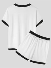 INCERUN Fashion Men Sets Patchwork 2022 V Neck Short Sleeve Shirt & Shorts Two Pieces Streetwear Summer Men Casual Suits S-5XL 7 voguable