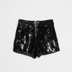 Voguable Sexy Women Sequin Shorts Summer High Waist O-Ring Zip Bodycon Shorts Feminino Skinny Party Club Festival Raves Pole Dance Shorts voguable