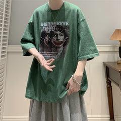 Retro Washed Batik Casual T Shirts Men's Women Loose Short-sleeved Harajuku Solid Cotton Unisex Printing Tees Streetwear Top voguable