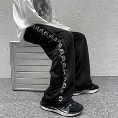 High Street Men Casual Pants Harajuku Y2K Letter Print Design Oversize Straight Black Pant America Vintage Male Trousers voguable