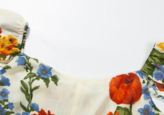 Women Clothing Short Sleeve Summer Midi Dress With Slit Vintage Floral Print Dress Sweetheart Neck Elegant Party Dresses voguable