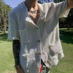 Autumn Knitted Popular Sweater Men's Cardigan Short Sleeve New Fashion Solid Color Simple Thin Coats Unisex Clothes M-2XL voguable