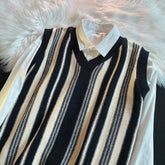 Sweater Vest Men Streetwear V-neck Baggy Cool Knitting All-match Preppy Harajuku Teens Fashion Striped Retro Japanese Stylish BF voguable