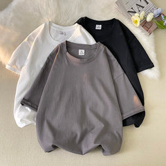 Summer New Pure Cotton Short Sleeve Men's Women's Loose Solid Color T-shirt Tops Unisex Round Neck Oversized Casual Tees voguable
