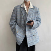 Double Breasted Men's Coat Loose Thickened Tweed Suit 2023 Spring Autumn Casual Korean Fashion Male Blazer voguable