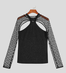 Voguable American Style New Men Vest T-shirts Suits Male Sexy Leisure Mesh Short Vests Hollow Out Long Sleeve Camiseta S-5XL INCERUN 2022 voguable