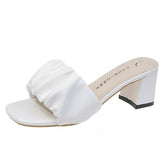 Square heel Female Shoes Slippers Heels Low Slides Fashion Block High Luxury Basic Rubber Rome Fabric Scandals PU Toe Hoof voguable