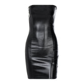 Women Sexy Clubwear Faux Leather Strapless Tube Top Mini Dress Off Shoulder Bodycon Party Ruched Latex Dress vestidos de mujer voguable
