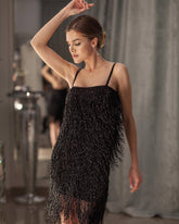 Voguable Women Sexy Birthday Party Dresses Sparkly Sequines Tassel Sweet Cute Short Fringed Fashion Robe Dress Sleeveless Mini Dress voguable