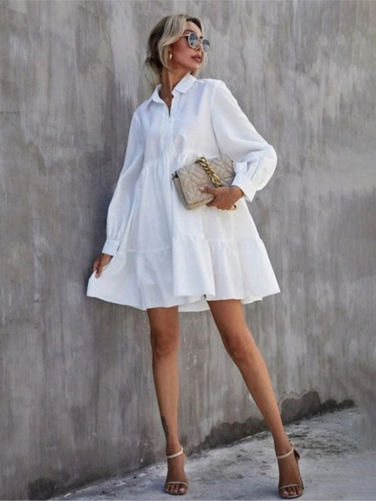 Autumn Sexy White Long Sleeve Shirt Blouse Dress For Women Harajuku Casual Loose A-line Mini Vestidos New voguable