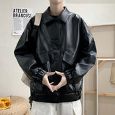 Jackets Men Pu Leather Retro Pockets Loose Korean Style Trendy Outwear Plus Size Cargo Tactical Daily Handsome All-match Clothes voguable