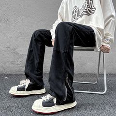 High Street Straight Black Men's Jeans America y2k Fashion Design Hip Hop Male Denim Pants Zipper Casual Trousers voguable