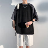Summer New Baggy Short Sleeved Suede Men's T-shirt Versatile Color Matching Casual Tshirt Tops Male Trend Y2k Tees voguable