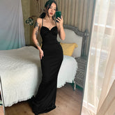 Voguable Lace Up Women Solid Satin Maxi Dress Backless Bodycon Sexy Streetwear Party Elegant Festival Evening 2022 Summer Outfit voguable