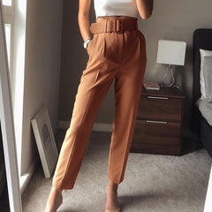 Voguable  Traf  Woman 2022 White Career Pant Office Lady Straight Pants Belt Casual Ankle Length Women Trousers Oem Female Suit Set voguable