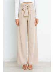 Belt Waist Elastic Wide Leg Black Long Pants Women High Waist Zip Solid Office Lady Pockte Ruffles White Fashion Trouser voguable