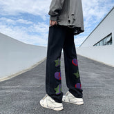 Embroidered Cute Graphic Ins Men Jeans Streetwear Loose Straight Hip Hop Male Denim Pants American Style Unisex Trousers voguable