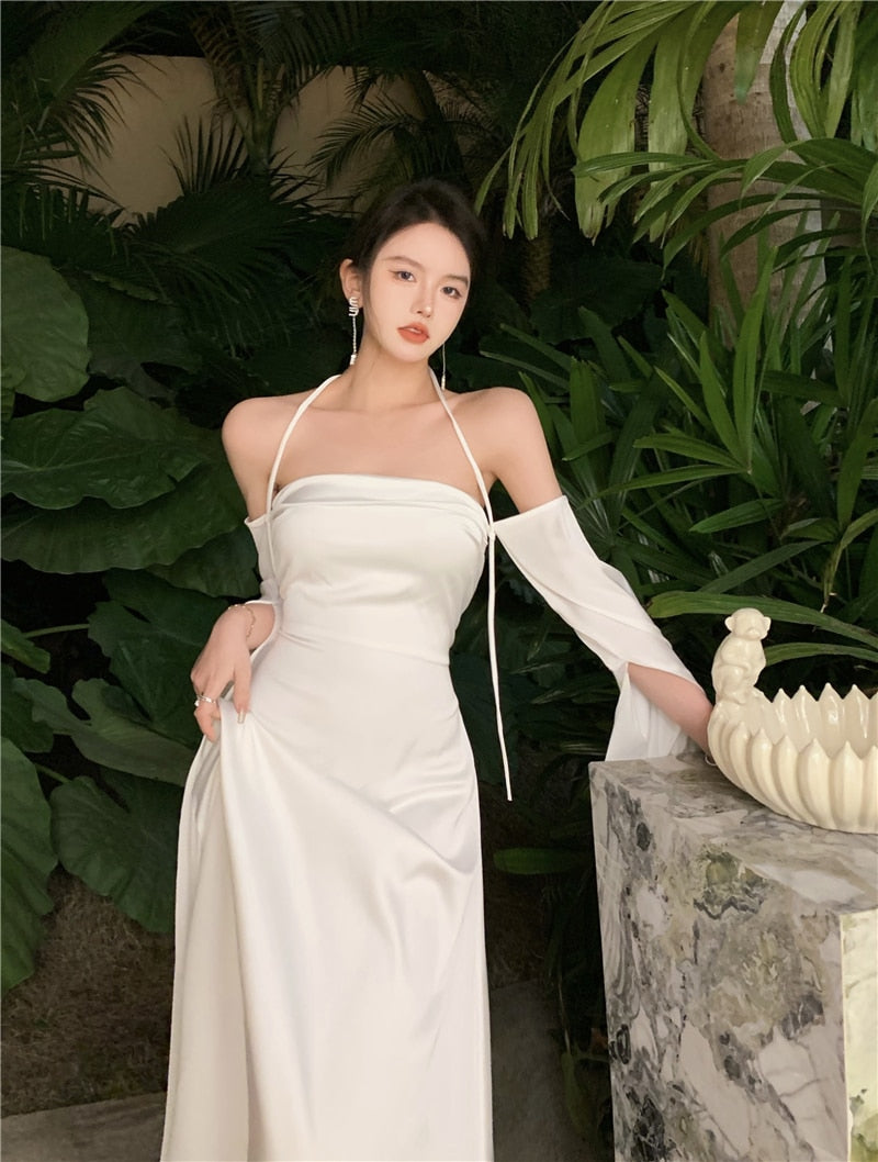 Boho Beach Stain Midi Dress Party Women Evening Design Long Sleeve Slim Elegant Bodycon Dress One Piece Dress Korea Fashion voguable