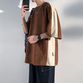 Japanese Style Trend Baggy Patchwork Short Sleeve Men's Summer New Tshirt Casual Tops Male Harajuku Round Neck Tees voguable