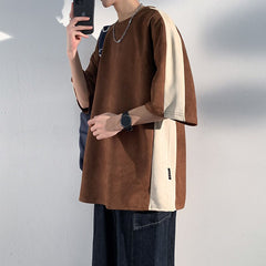 Japanese Style Trend Baggy Patchwork Short Sleeve Men's Summer New Tshirt Casual Tops Male Harajuku Round Neck Tees voguable