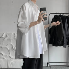 Summer New Japanese Thin Short Sleeved Shirts Men's Loose Fit Fashion Trend College Style Shirt Male Casual Solid Color Tops voguable