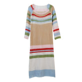 Voguable Multi Striped Crochet Midi Dresses Women Summer 2022 Scoop Neck Hollow Out Bodycon Dress Lady Holiday Festival Long Dress voguable