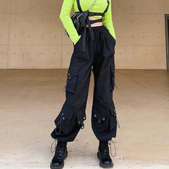 Black Cargo Pants Women Summer High Waist Hip Hop Loose Vintage Streetwear Grunge Y2k Punk Casual Straight Wide Leg Trousers voguable