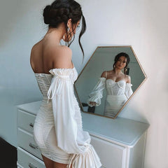 Voguable Women Spaghetti Strap Long Lantern Sleeves Ruched Sexy Mini Dresses Woman Y2k Mesh Summer Vintage Dress Club Party Vestidos 2022 voguable