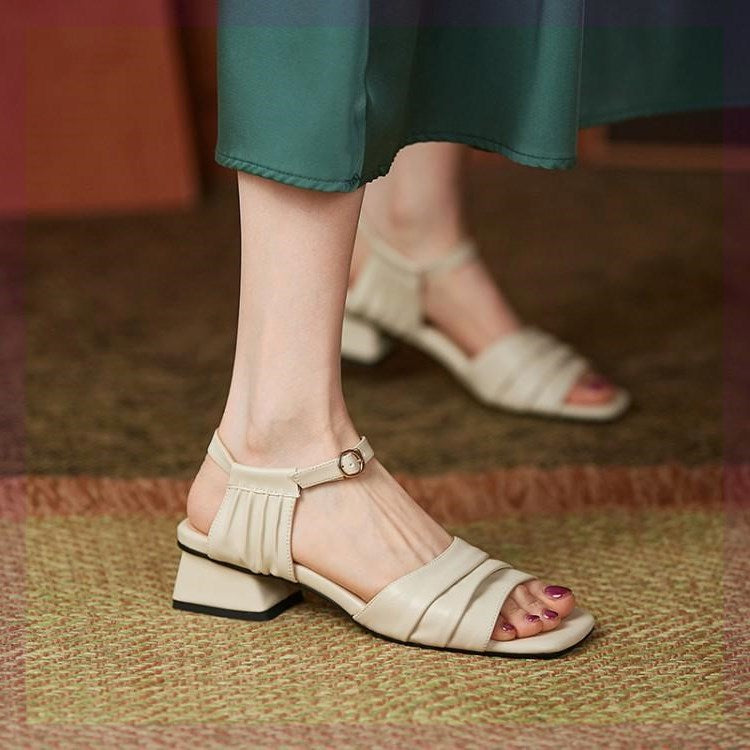 Med Comfort Shoes for Women Open Toe Large Size 2022 Sandals Clear Heels Suit Female Beige Medium Peep Big New Velvet Low Girls voguable