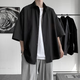 Summer New Japanese Thin Short Sleeved Shirts Men's Loose Fit Fashion Trend College Style Shirt Male Casual Solid Color Tops voguable