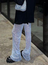 High Waist White Rhinestones Shining Long Wide Leg Pants New Loose Fit Trousers Women Fashion Spring Autumn voguable