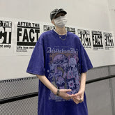 Summer High Street American Short Sleeve T-shirt Graffiti Loose Washed Trend Y2k Casual Top Tshirt Streetwear Cotton Tees voguable