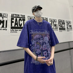 Summer High Street  American Short Sleeve T-shirt Graffiti Loose Washed Trend Y2k Casual Top Tshirt Streetwear Cotton Tees voguable