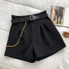 voguable 2022 New Summer Women's Shorts Button Solid Color Pocket Casual High Waist Suit Shorts Casual Thin Women Clothing + Send Belt voguable