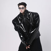Personality Zipper Decoration High Street PU Bright Leather Short High Short Jacket Men Solid Color Darkwear 9A5826 voguable