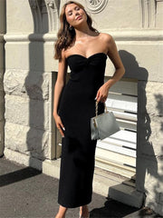 Strapless Knit Maxi Dresses For Women Summer Beach Party Bodycon Dress Off-Shoulder Twist Knitting Evening Backless Dress voguable