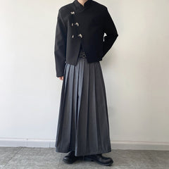 Fashion Personality Pleated Skirt Solid Color Men's Loose Dark Style Double Belt Niche Design Autumn New Trendy voguable