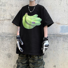 Banana Print Korean Chic Y2k Short Sleeve T-shirt Men Women Couples Large Loose Casual Tops All-match Slim Fit Summer New Tees voguable