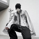 Spring New Fashion Mesh Jacket Male High Street Solid Color Lapel Top Zipper Patchwork Menwear Personalized voguable