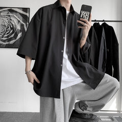 Summer New Japanese Thin Short Sleeved Shirts Men's Loose Fit Fashion Trend College Style Shirt Male Casual Solid Color Tops voguable