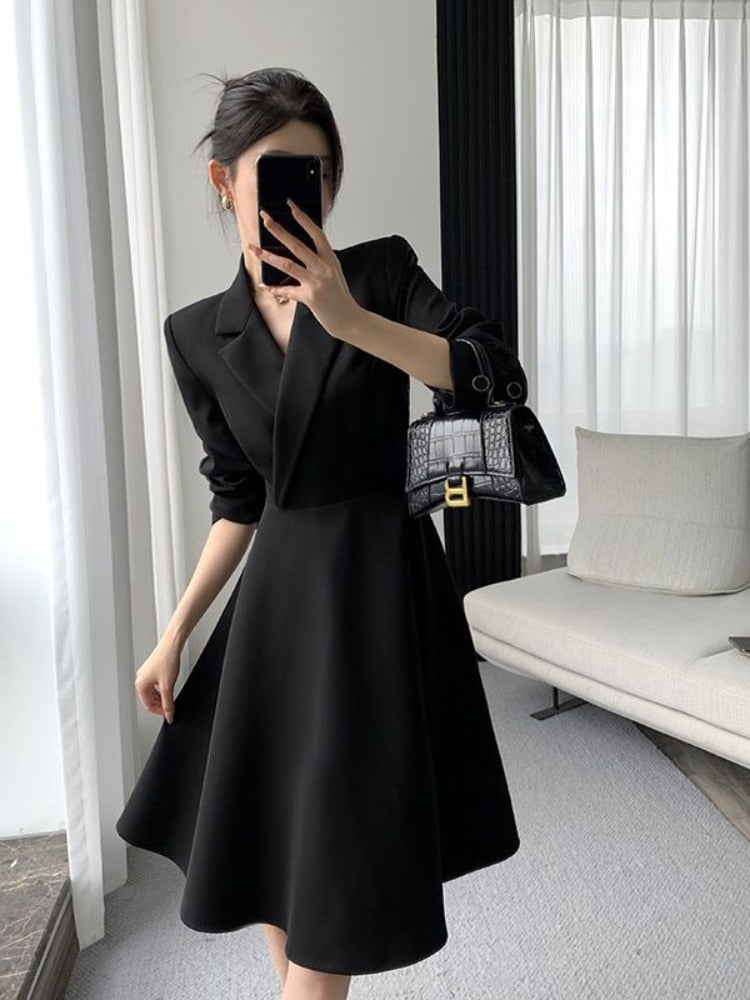 Elegant Bodycon Sexy Women's Dress Women Long Sleeve Split Up A-line Dresses Woman Robe Femme Ladies Vestidos Mujer Black voguable