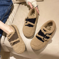 Round Toe Korean Shoes All-Match Women's Moccasins Loafers Fur Casual Female Sneakers Shallow Mouth Autumn Comfortable Wint voguable
